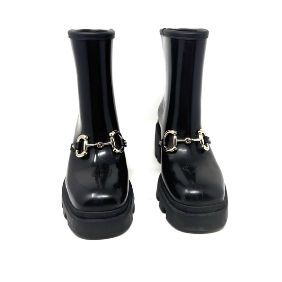 Gucci Black Horsebit Rubber Rain Boots – Size 8 Ankle Booties - Picture 2 of 9